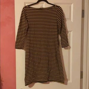 Striped Quarter Length Sleeve Midi Dress